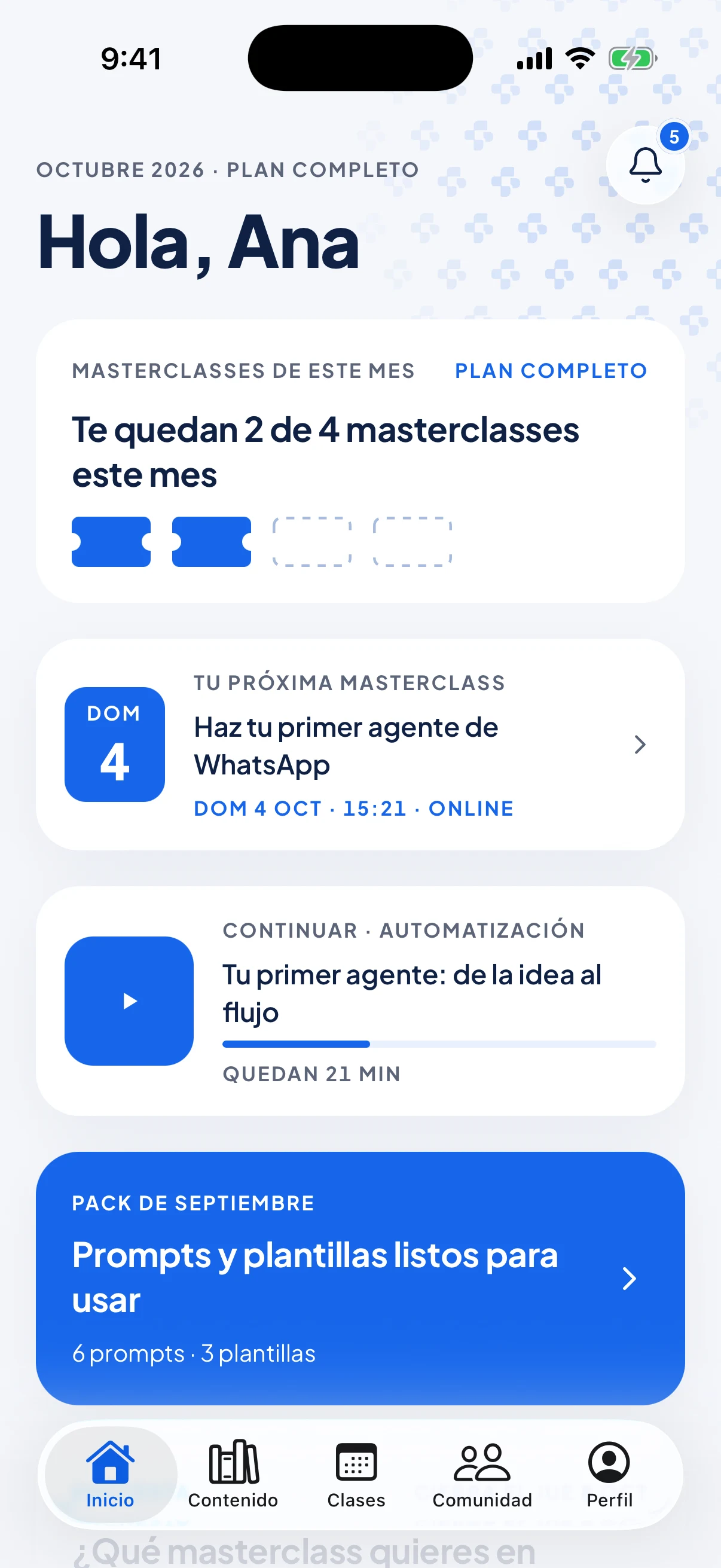 Pantalla de inicio de la app Suma con IA